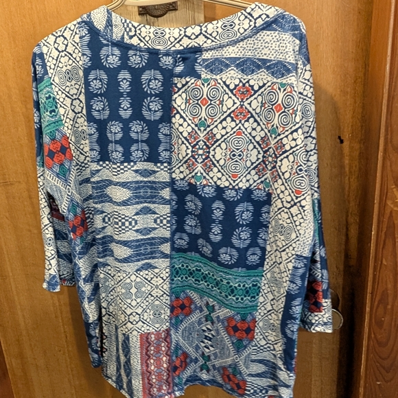 Ruby Rd. Blue and Red Patchwork Blouse - Picture 5 of 6